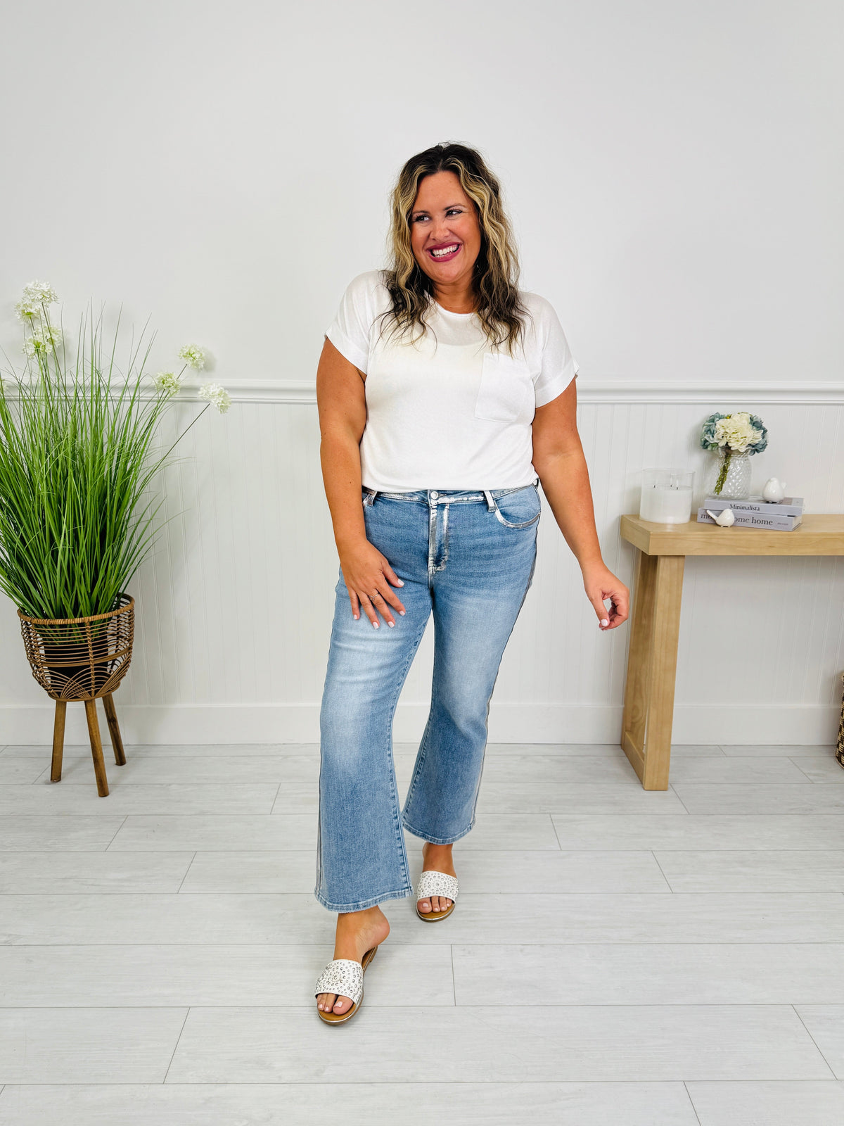 Metallic Moment Kick Flare Jeans