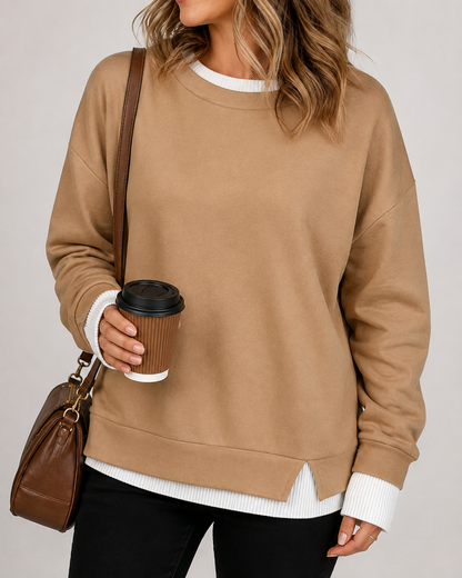 Women's Fake Two Piece Layered Crewneck Sweatshirt
