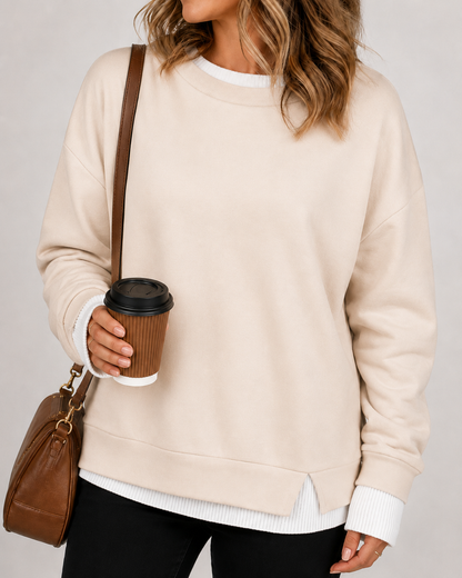 Women's Fake Two Piece Layered Crewneck Sweatshirt