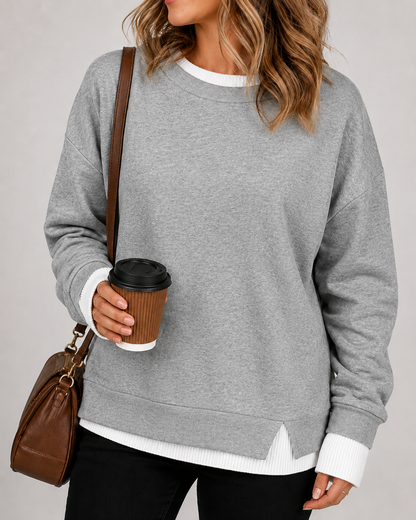 Women's Fake Two Piece Layered Crewneck Sweatshirt