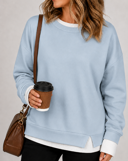 Women's Fake Two Piece Layered Crewneck Sweatshirt