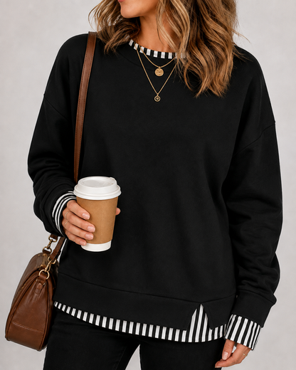 Women's Fake Two Piece Layered Crewneck Sweatshirt