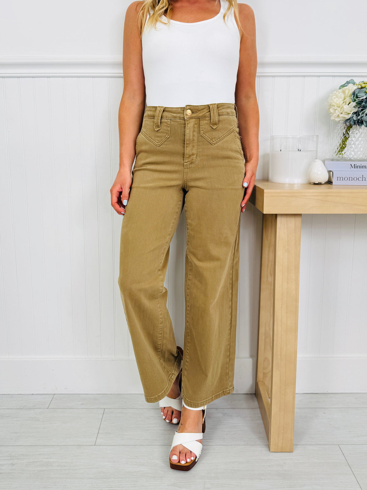 Khaki Crush Ankle Wide Jeans