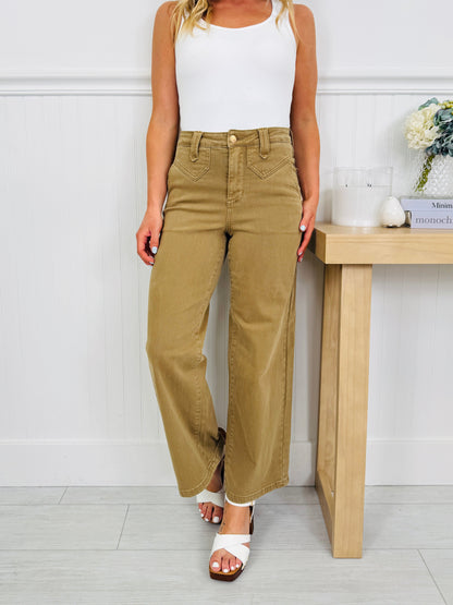 Khaki Crush Ankle Wide Jeans
