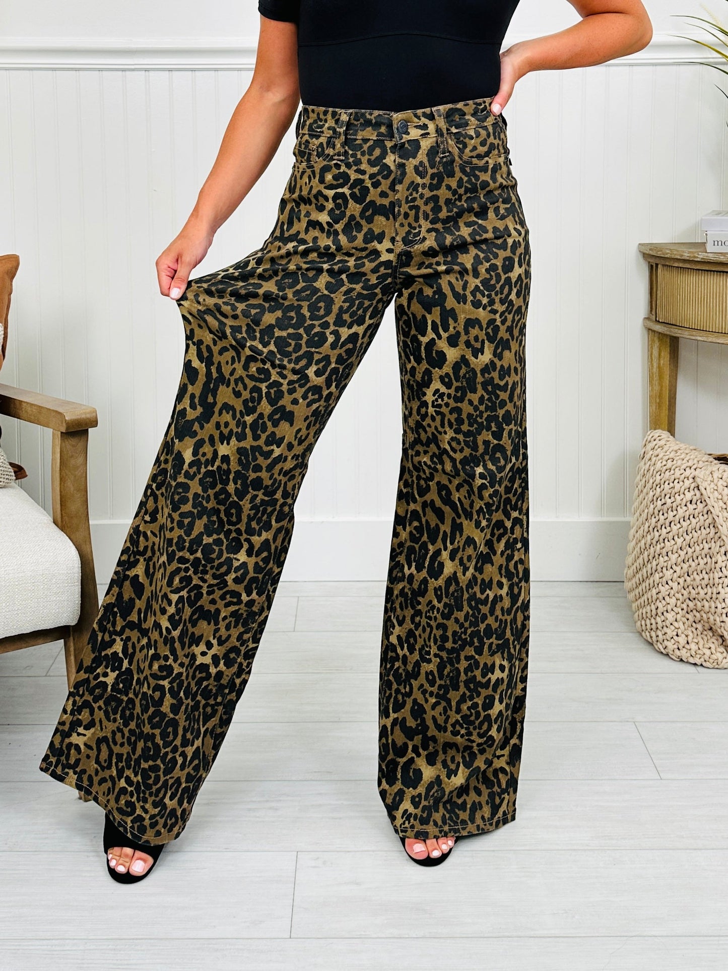 Walk On The Wild Side Retro Wide Leg Leopard Jeans