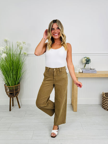 Khaki Crush Ankle Wide Jeans