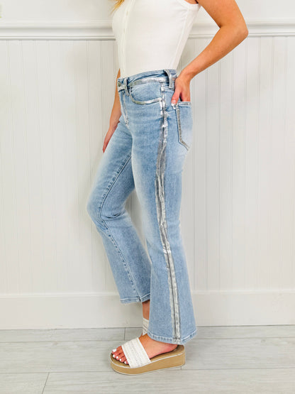 Metallic Moment Kick Flare Jeans