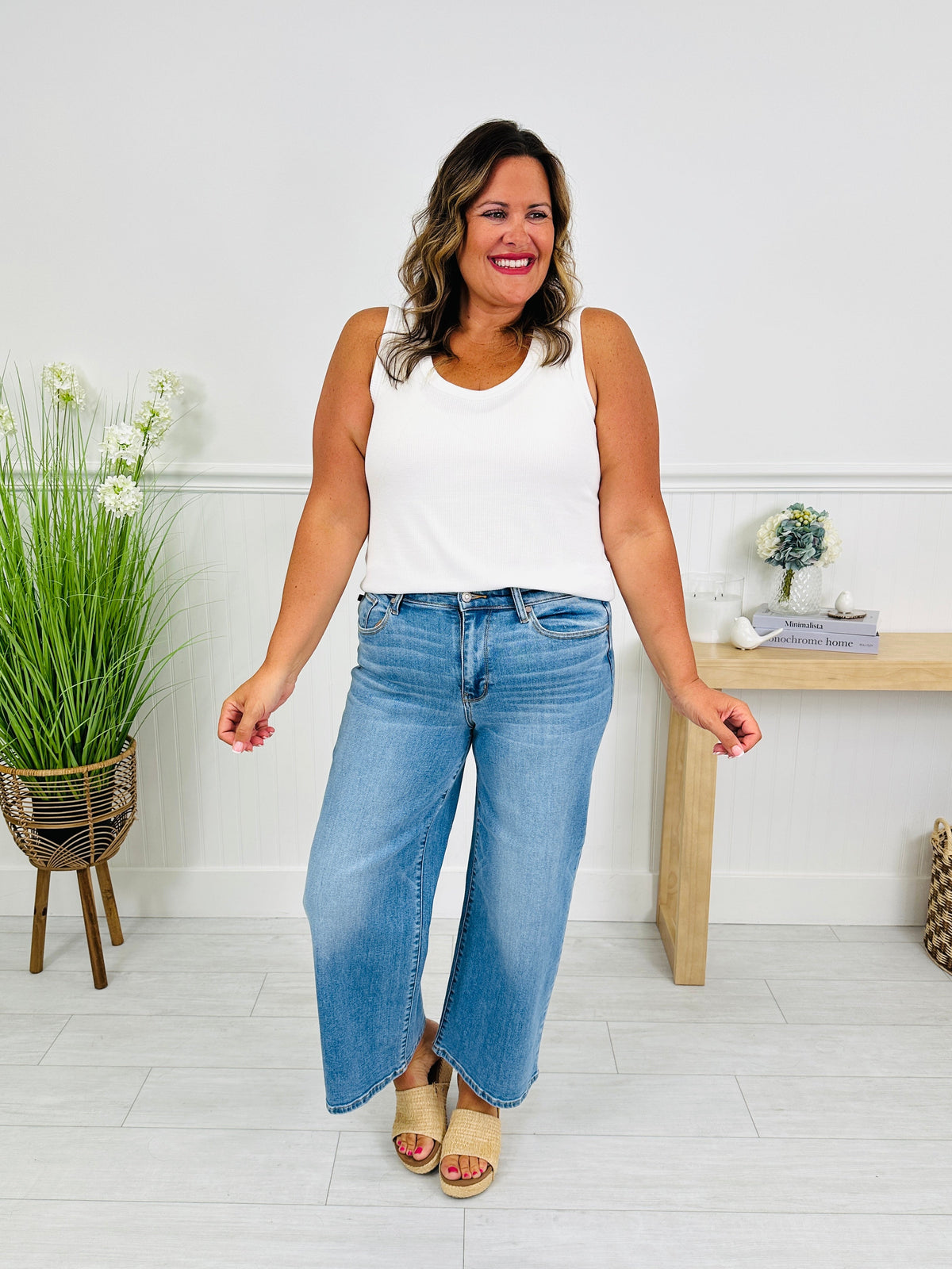 Keep It Simple Ankle Wide Jeans