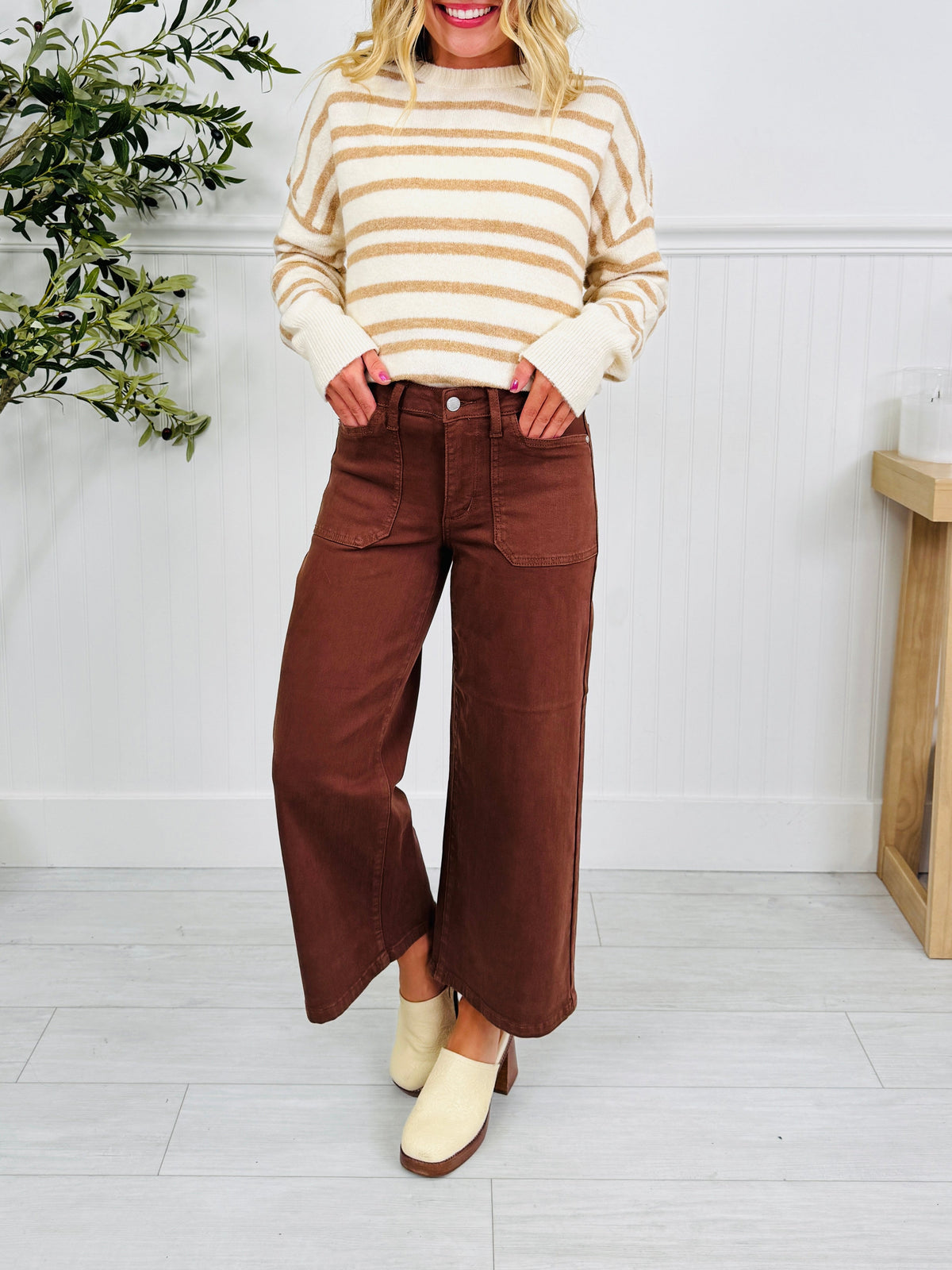 Melt In Your Mouth Chocolate Wide Leg Cropped Jeans