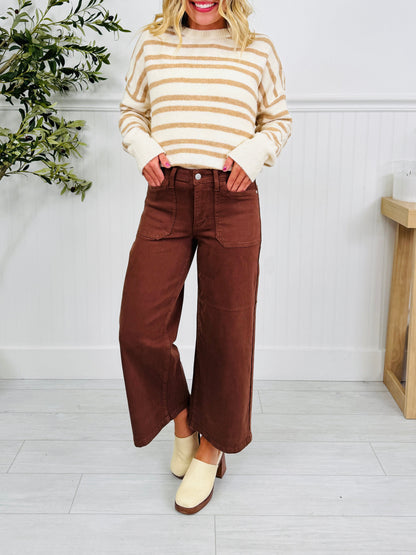 Melt In Your Mouth Chocolate Wide Leg Cropped Jeans