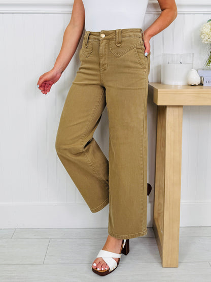 Khaki Crush Ankle Wide Jeans
