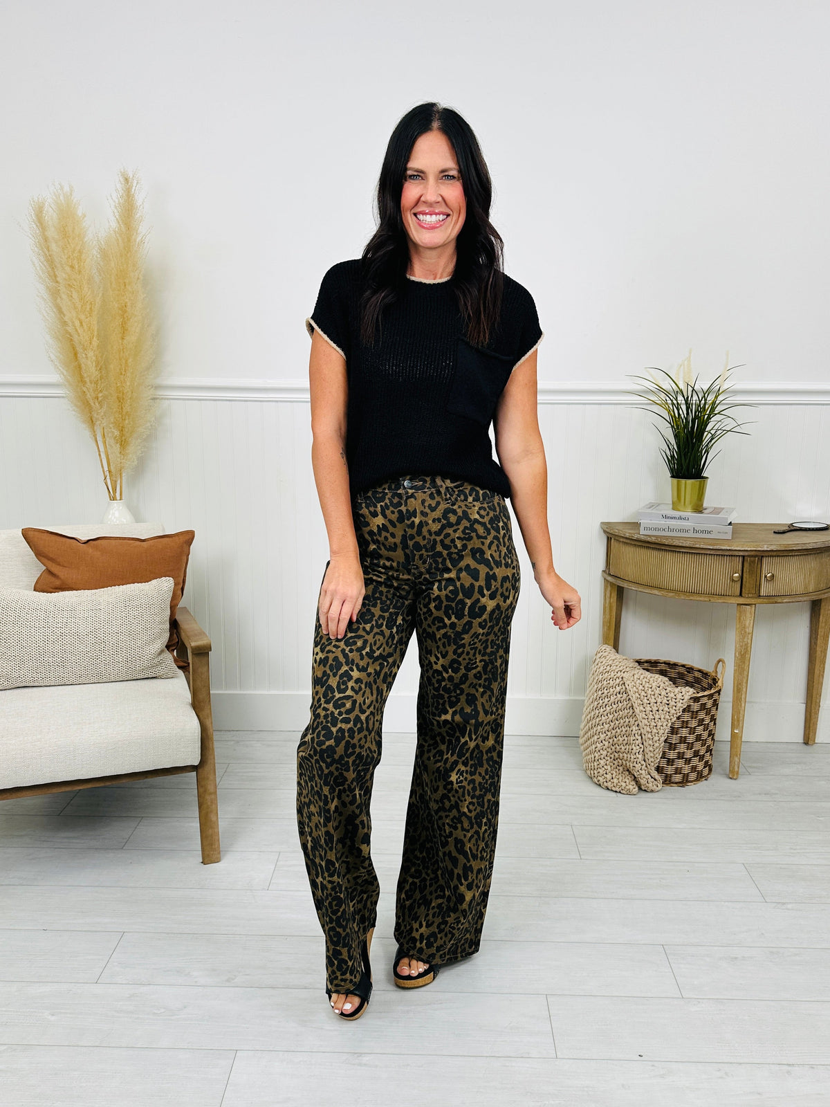 Walk On The Wild Side Retro Wide Leg Leopard Jeans