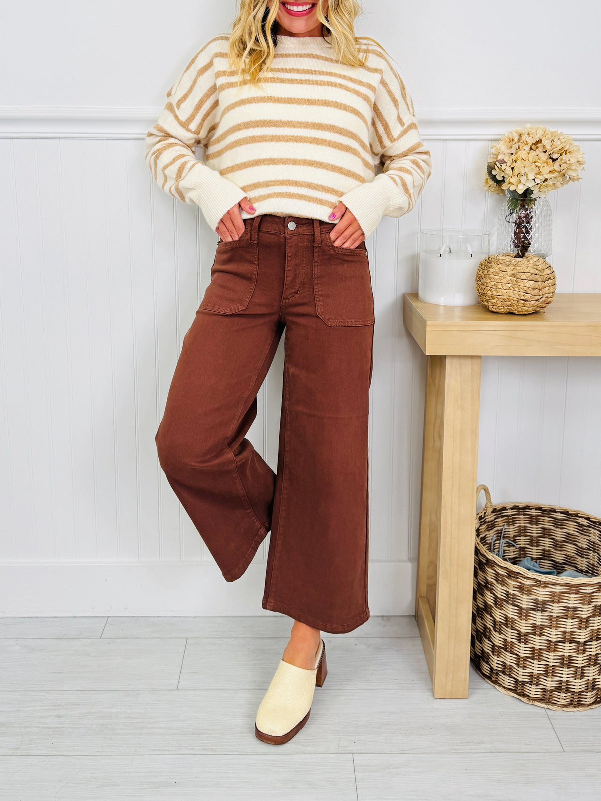 Melt In Your Mouth Chocolate Wide Leg Cropped Jeans