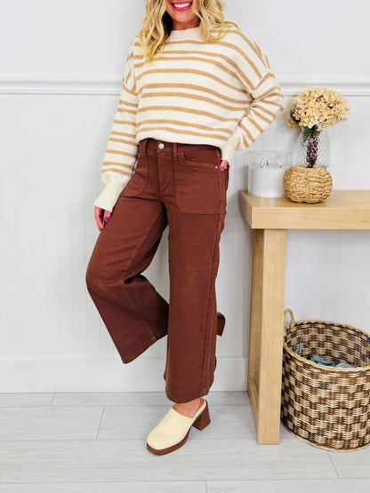 Melt In Your Mouth Chocolate Wide Leg Cropped Jeans