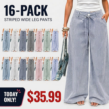 ⚡FINAL SALE⚡- Women's  Striped With Pockets Black Baggy Low Rise Wide Leg Pants