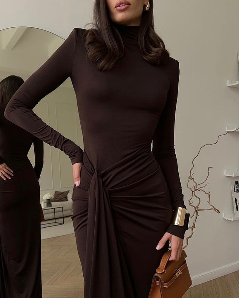 Elegant High-necked Split Dress
