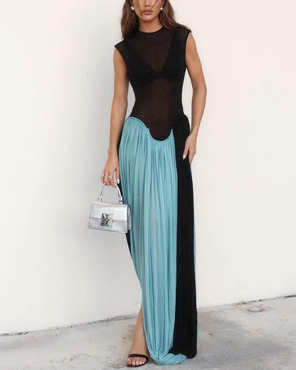 Contrast color sleeveless slim sexy dress
