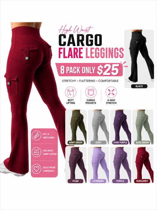 High-Waist Cargo Flare Leggings with Pockets