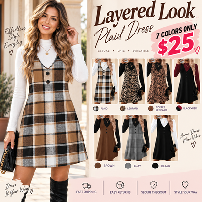 Women 2‑Piece Set Long‑Sleeve Top & Pinafore Dress With Pockets