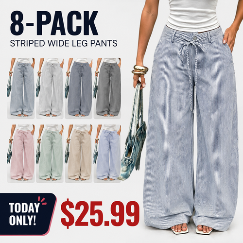 ⚡FINAL SALE⚡- Women's  Striped With Pockets Black Baggy Low Rise Wide Leg Pants