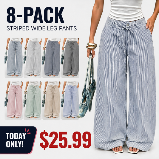 ⚡FINAL SALE⚡- Women's  Striped With Pockets Black Baggy Low Rise Wide Leg Pants