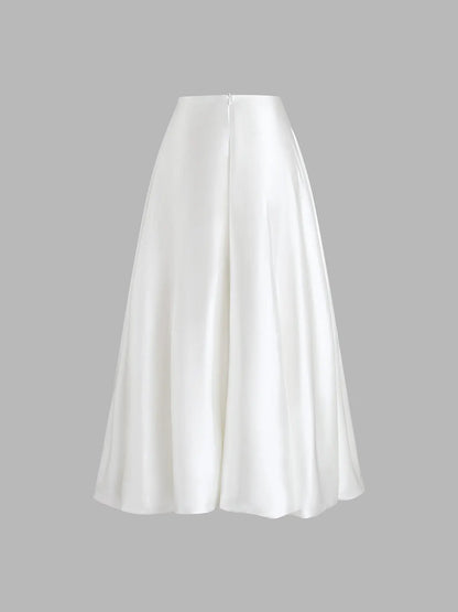 Zippered Satin A-Line Skirt