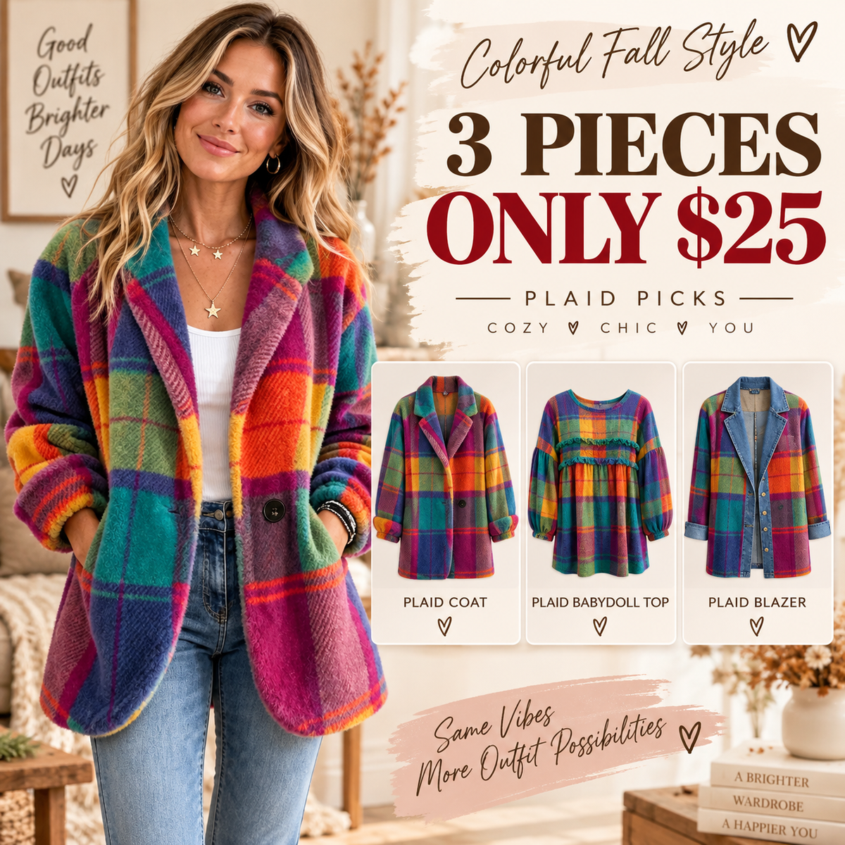 Vintage Elegant Denim Patchwork Plaid Jacket