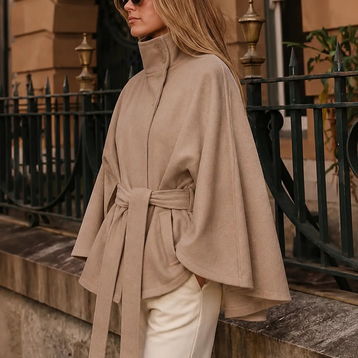 Womens Wool Blend Poncho Pea Coat