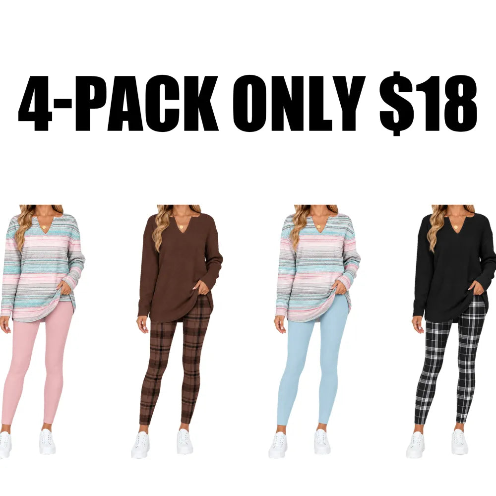Women's 2-Piece Lounge Set – Long Sleeve Top & Plaid Leggings