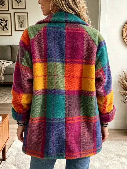 Vintage Elegant Denim Patchwork Plaid Jacket